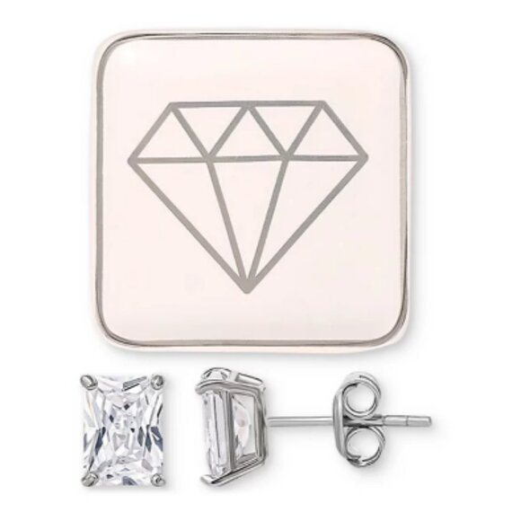 Macy’s 925 Sterling Silver Emerald-Cut Cubic Zirconia Stud Earrings – - Picture 6 of 9